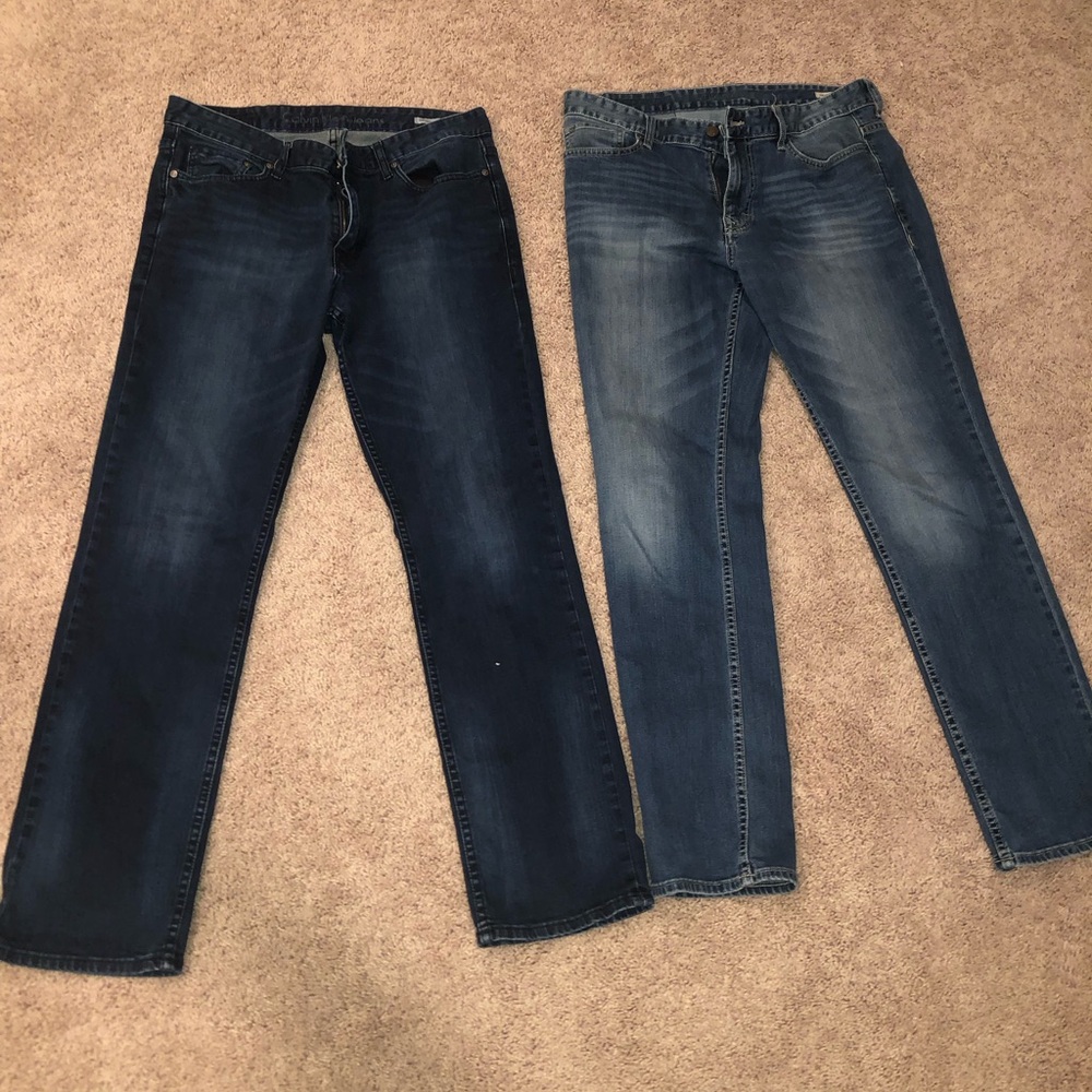 Men’s Calvin Klein slim straight blue jeans denim lot 32 x 33 dark + light wash